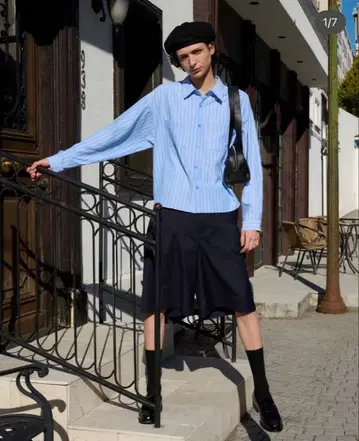 RegenGlanz 크롭 포켓 셔츠 스카이블루