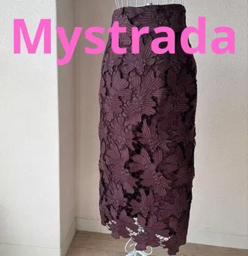 마이 스트라다 Mystrada 배색 레이스 타이트 스커트 브라운 계열 S