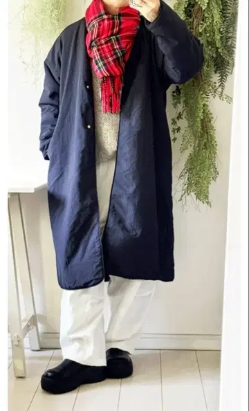 미사용 나나톤 nanatone 노카라 롱 코트 네이비