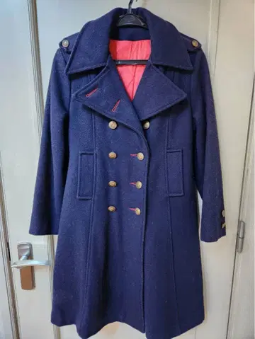 울 더블 브레스트 코트 네이비