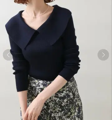 IENA 파인 울 숄카라 리브 풀오버 네이비 15,400엔