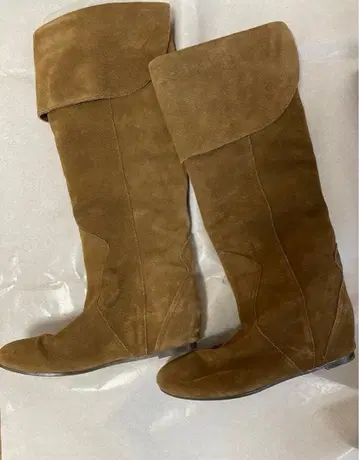 스웨이드 천연 가죽 베이지 브라운 롱 부츠 니하이 미사용 새상품