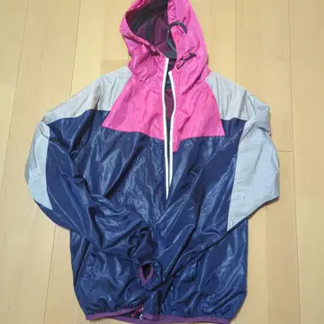 레어 2000년대 빈티지 레이지 블루 나일론 후드티 투톤