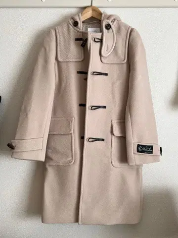 베이지 더플 코트 후드 부착