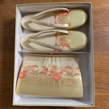 성인식 조리 및 백 세트 골드 꽃무늬 사가니시키