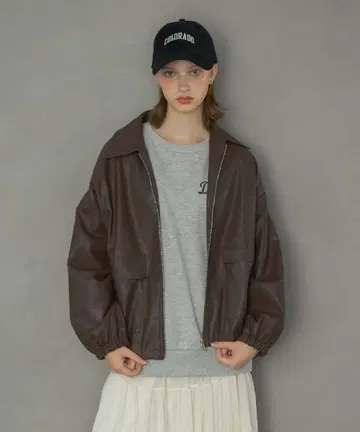 RETRO GIRL 밑단 드로스트 F 가죽 자켓 브라운