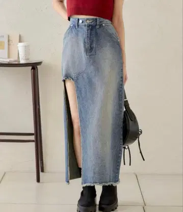 chico 데님 슬릿 타이 트 스커트