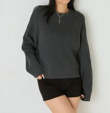 와플 편직 크루 니트