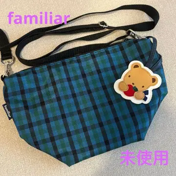 미사용 파밀리아 보트형 나일론 미니백 숄더백 파랑 그린 체크