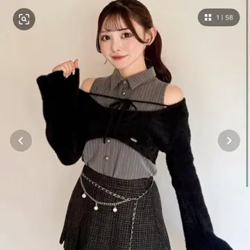 NOMAE 셔츠 레이어드 샤기 니트