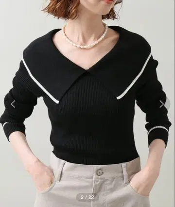 IENA 파인 울 숄카라 리브 풀오버 블랙 15,400엔