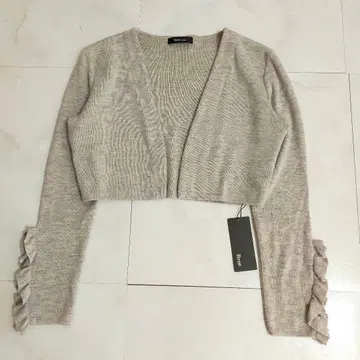 택 포함 르네 Rene 비쥬 프릴 슬리브 가디건