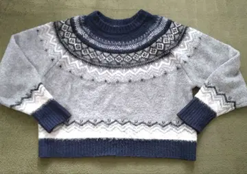 FREAK'S STORE 노르딕 무늬 스웨터 긴팔 그레이/네이비