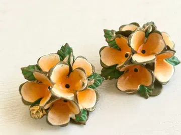 빈티지 귀걸이 오렌지 주황 레트로 플라워
