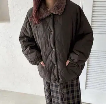 raffime 퍼 옷깃 퀼팅 블루종