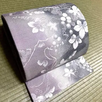 순수 실크 가드 가공 후쿠로 오비 [ 흐림 포도 당초 ]