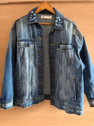 ZARA 데님 자켓 L 사이즈 데미지 가공