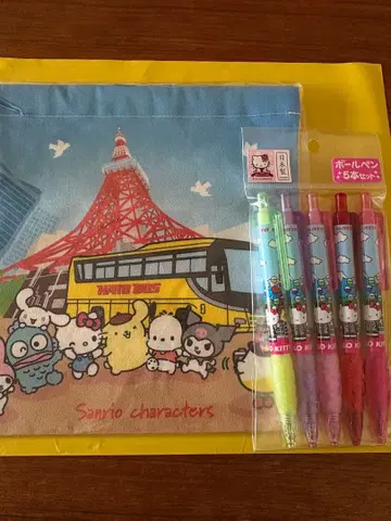 하토 버스 x 산리오 볼펜 5개 세트 & 파우치
