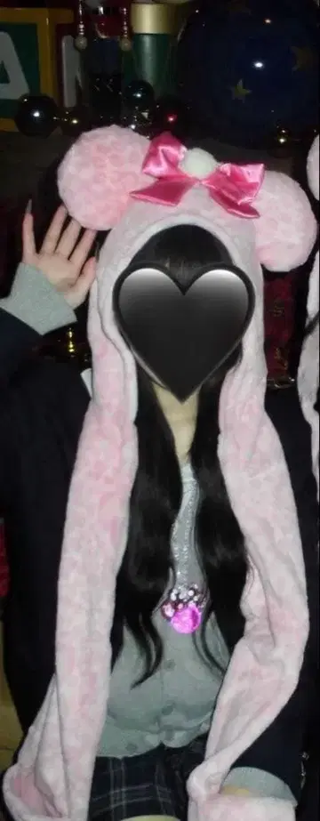 디즈니 머플러 팬캡 미니 핑크 레오파드 무늬