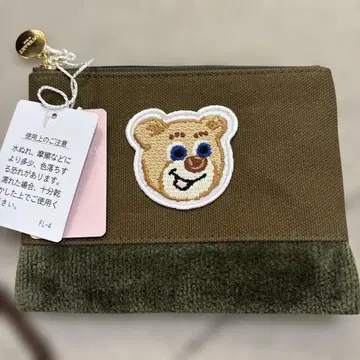 곰 자수 올리브 그린 파우치 페이러