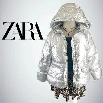 택 포함 새상품 ZARA 실버 후드 다운 자켓 Y2K 헤이세이 갸루