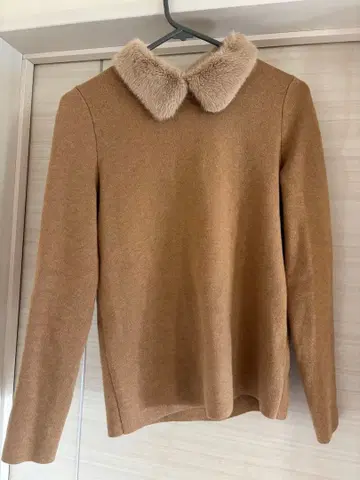 드레 스테리아 퍼 카라 부착 베이지 니트