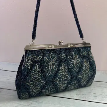 비즈 자수 백 다크 블루 핸드백 기모노 일본풍 관혼상제