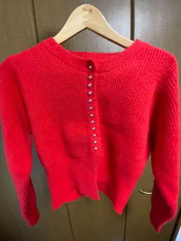 [ 새상품급 ] 리브 니트 가디건 빨간색 봉쥬르 사간