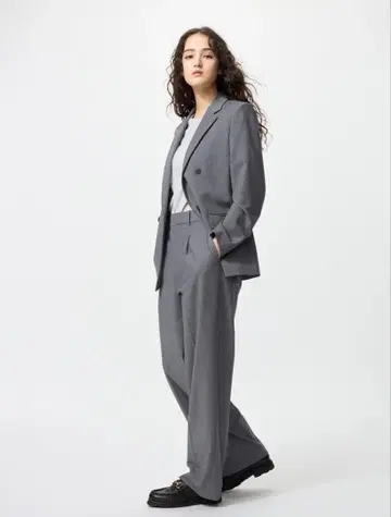 턱 와이드 팬츠 테일러드 자켓 릴랙스 핏 상하의 세트
