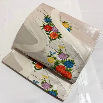 A 흐르는 물에 꽃 무늬 은사 순수 실크 육통 후쿠로 오비 O40