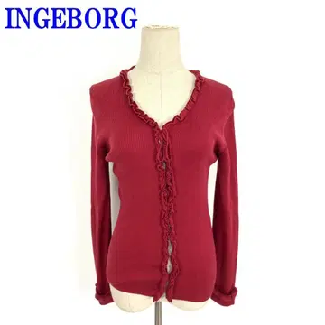 잉게보그 긴팔 가디건 빨간색 보르도 코튼 실크 S C4276