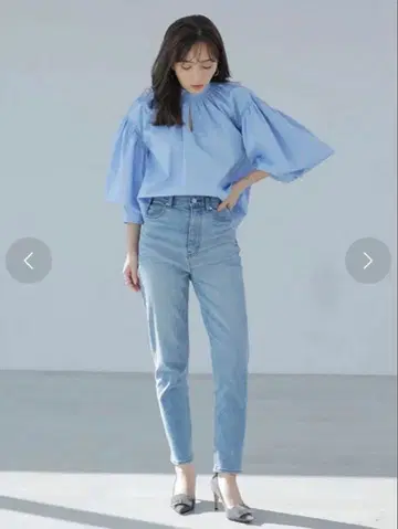 anuans 테이퍼드 데님 라이트 블루