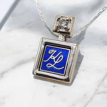 칼 라거펠트 목걸이 스퀘어 KL 로고 블루 빈티지