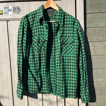 FLAT HEAD 그린 블록 체크 플란넬 셔츠 38