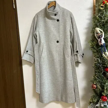 [새상품급] vis 정전기 방지 2way 울 혼방 샤기 롱 코트 그레이