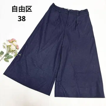 자유구 와이드 턱 팬츠 가우초 팬츠 울 100% 심플 오피스