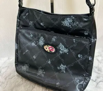 미사용급 [레이크 알스타] 꽃무늬 나일론 숄더백 블랙 사선 가케