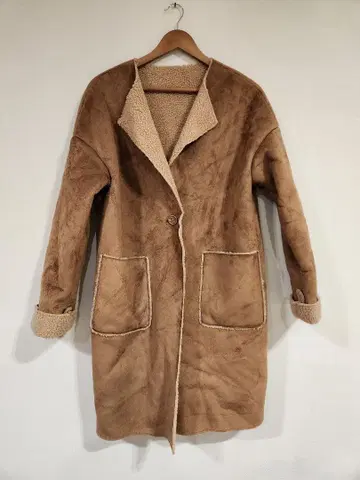 브라운 플리스 롱 코트 무스탕 여성용