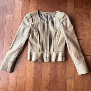 플리츠 디자인 라무 가죽 자켓 카멜/베이지