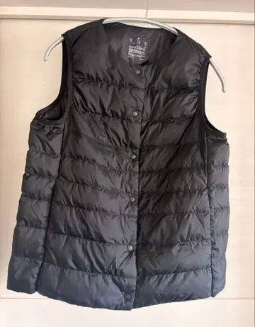 MUJI 경량 다운 포켓터블 노카라 베스트 M 블랙