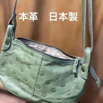 천연 가죽 숄더백 사선 가능 그린x도트 무늬