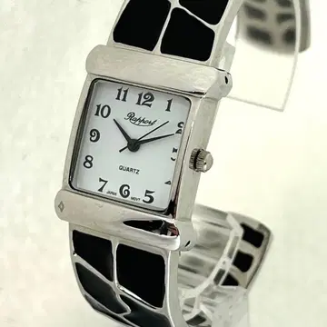 [ T ] Rapport 쿼츠 손목시계 스퀘어형 블랙 화이트 작동 안 함