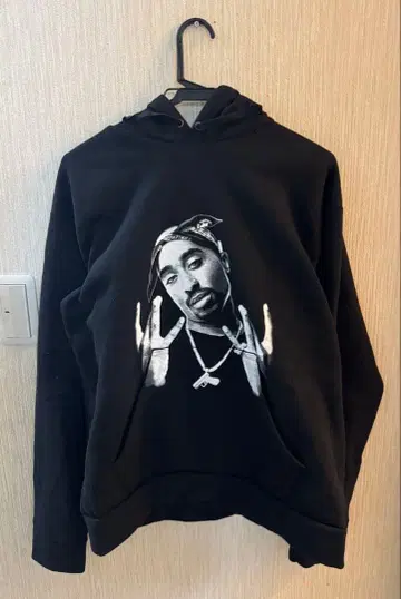 2Pac 데스로 후드 부착 후드티 블랙