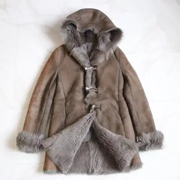 토스카나 무스탕 더플 코트 S 사이즈 램 가죽 퍼 후디