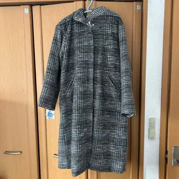 alicia PAGEBOY 후드 부착 그레이 계열 체크 롱 코트