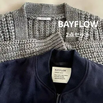 BAYFLOW 에코 스웨이드 블루종 / 굵게 짠 니트 2점 세트