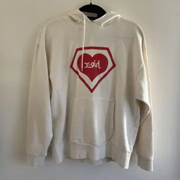 x-girl SUPER LOVERS 콜라보 아이보리 하트 로고 후드티