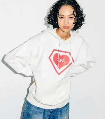 x-girl SUPER LOVERS 콜라보 아이보리 하트 로고 후드티