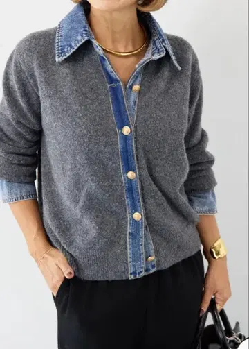 그레이와 데님 긴팔 가디건
