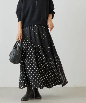 BEARDSLEY 도트 패치워크 롱 스커트